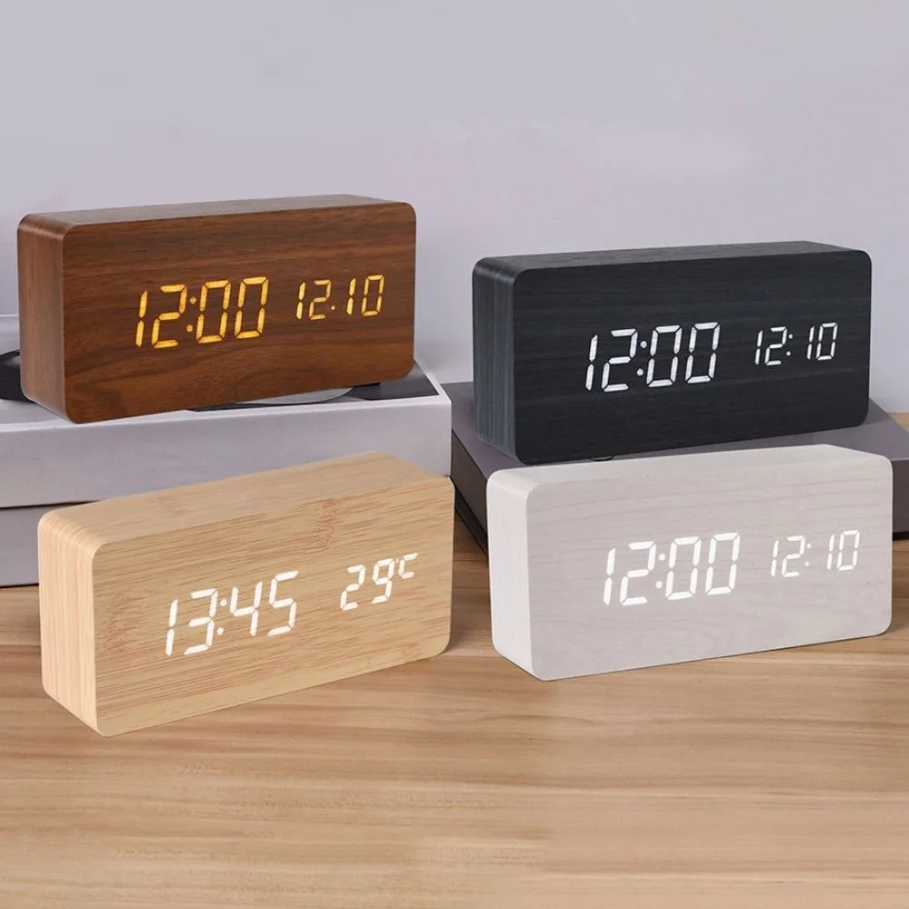 Multi-functional Alarm Clock Wood Multicolor Desktop Clock Weekday Weekend Mode LED Time Date Display Smart Alarm Clock Desk Use