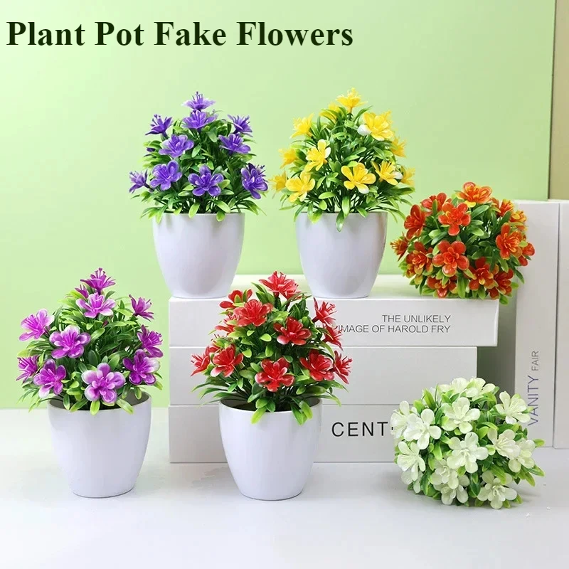 Artificial Flowers Five-leaf Plum Small Potted Fake Flower Decoration Plastic Bonsai Fake Flower Indoor Home Tabletop Decoration