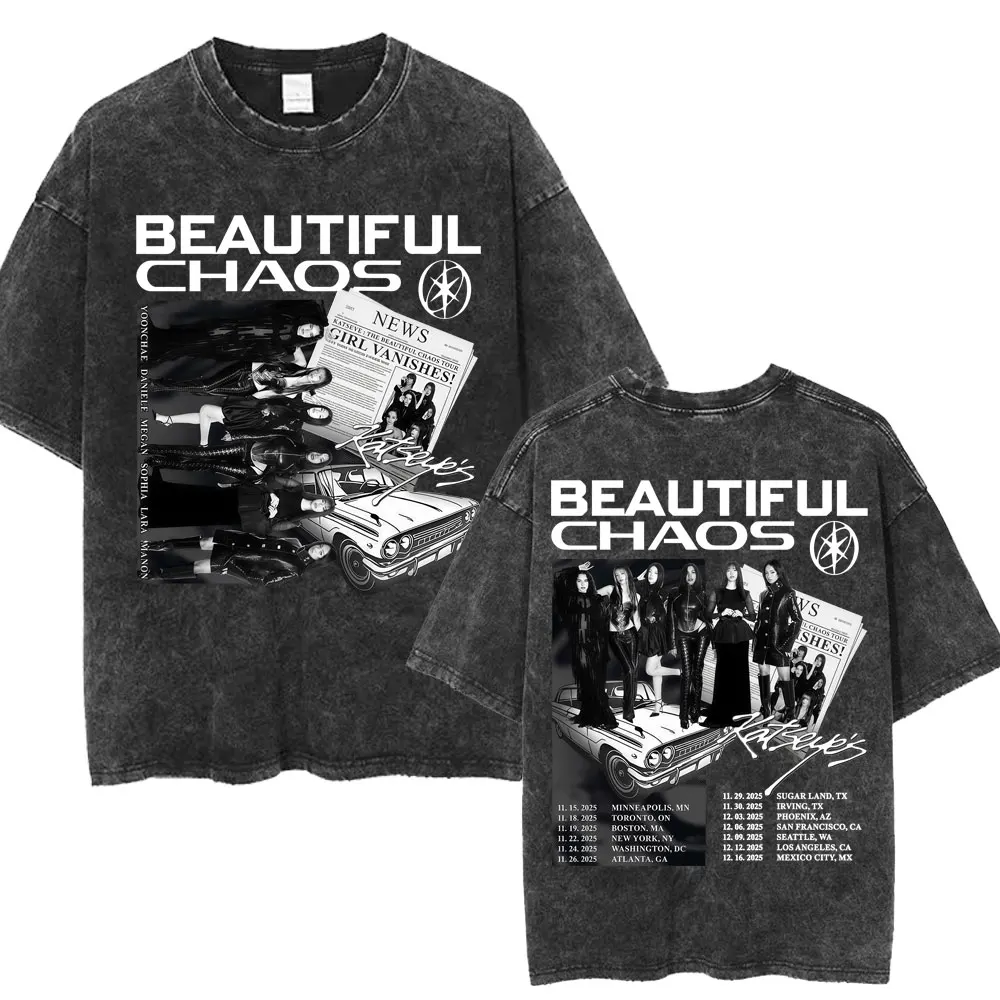 

Kop Katseye Beautiful Chaos Concert 2025 Tour Wash футболка модная винтажная поп-музыка мужская женская футболка хлопковые свободные футболки Y2k