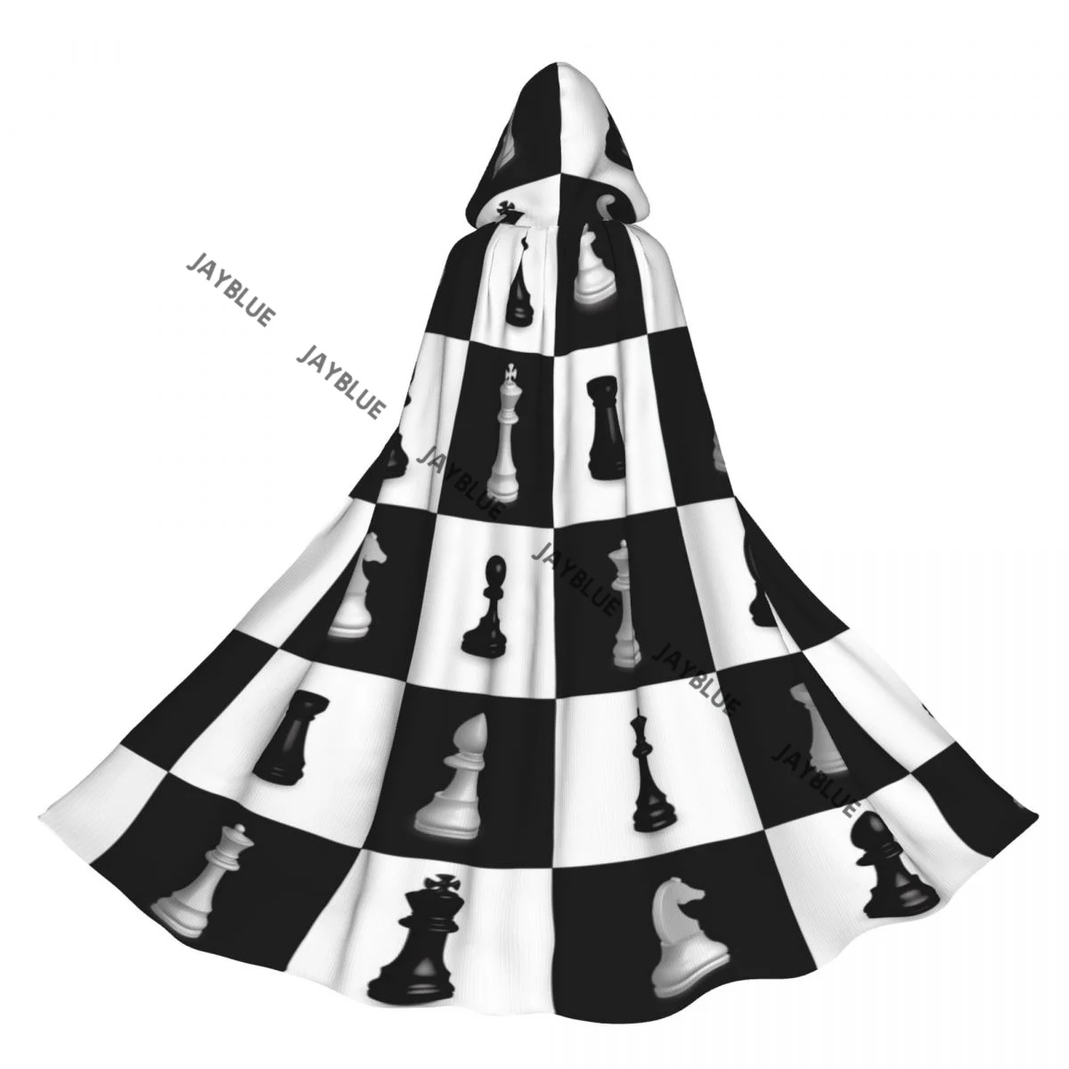 Unisex Witch Party Reversible Hooded Adult Vampires Cape Cloak Chess Pattern