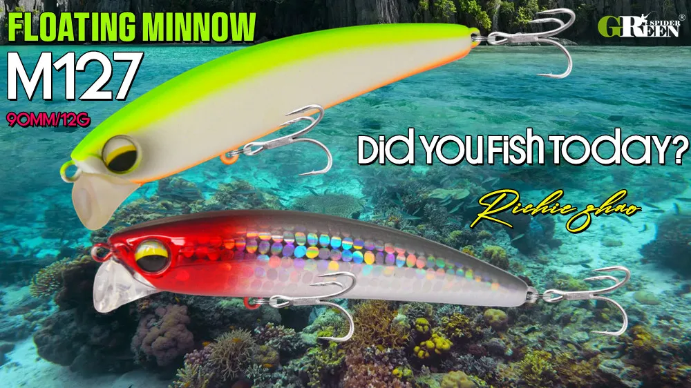 GREENSPIDER 90mm 12g Wolfram Gewicht System Top Angeln Lockt Minnow Kurbel Wobbler Qualität Angelgerät Haken Für Angeln – Detail 1