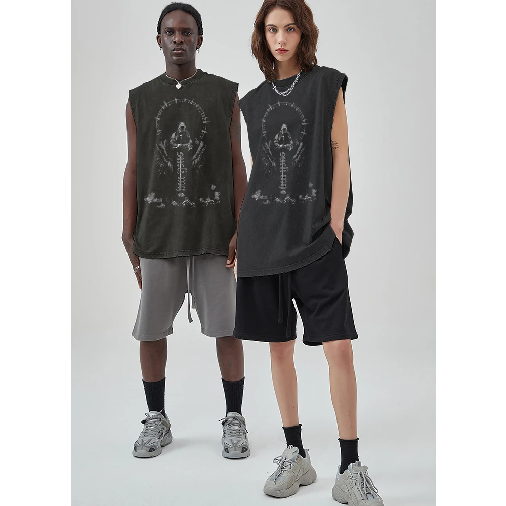 Camisetas sin mangas Y2K para hombres y mujeres, 100% de algodón