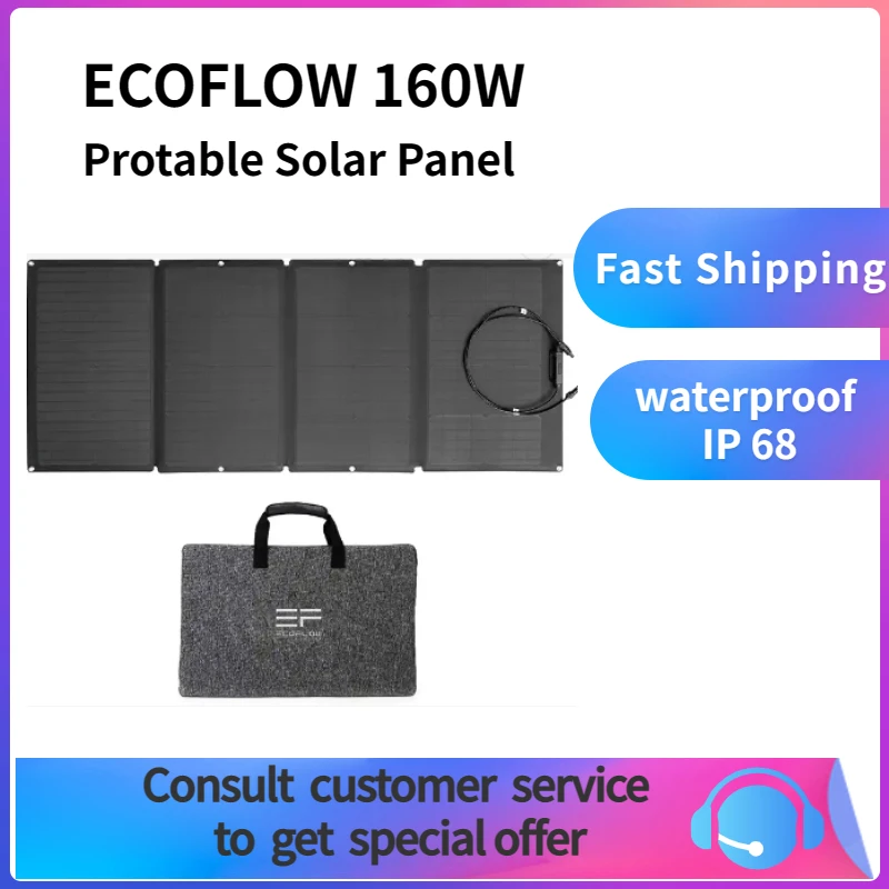 ECOFLOW 160 Watt Portable Solar Panel for Power Station Foldable Solar Charger with Kickstand for Outdoor Camping RV Off Grid