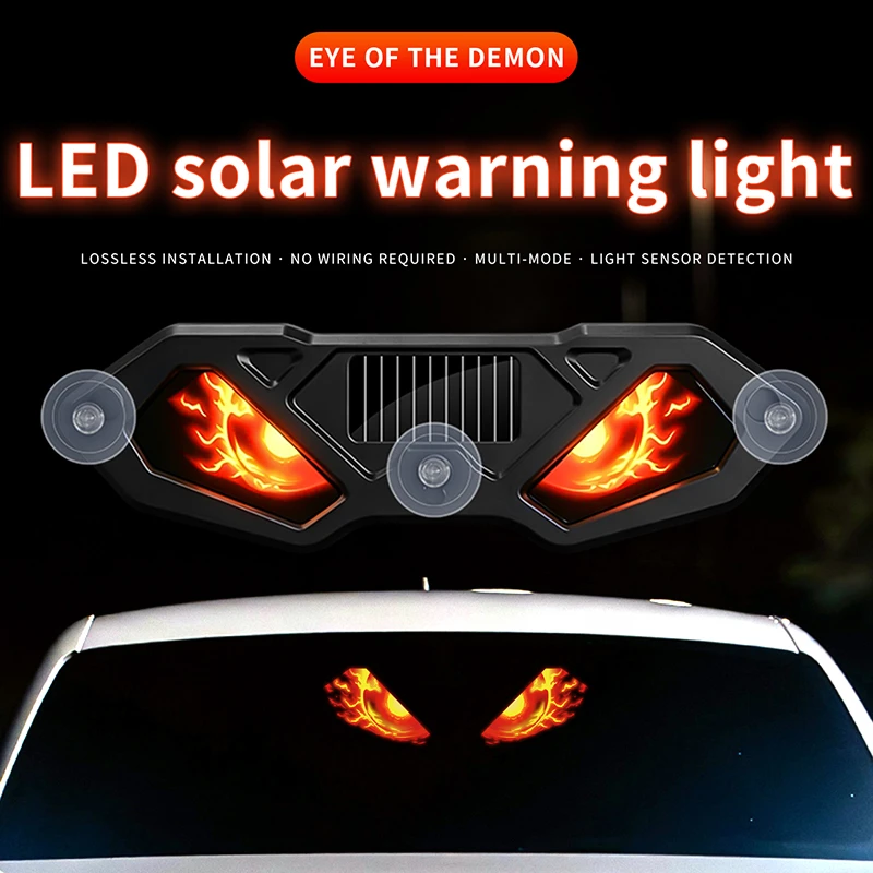 Solar Powered Car Dynamic Demon Eye LED Expression Light Warning Light Truck Wireless Suction Cup Car Signal Lights Universal ﻿