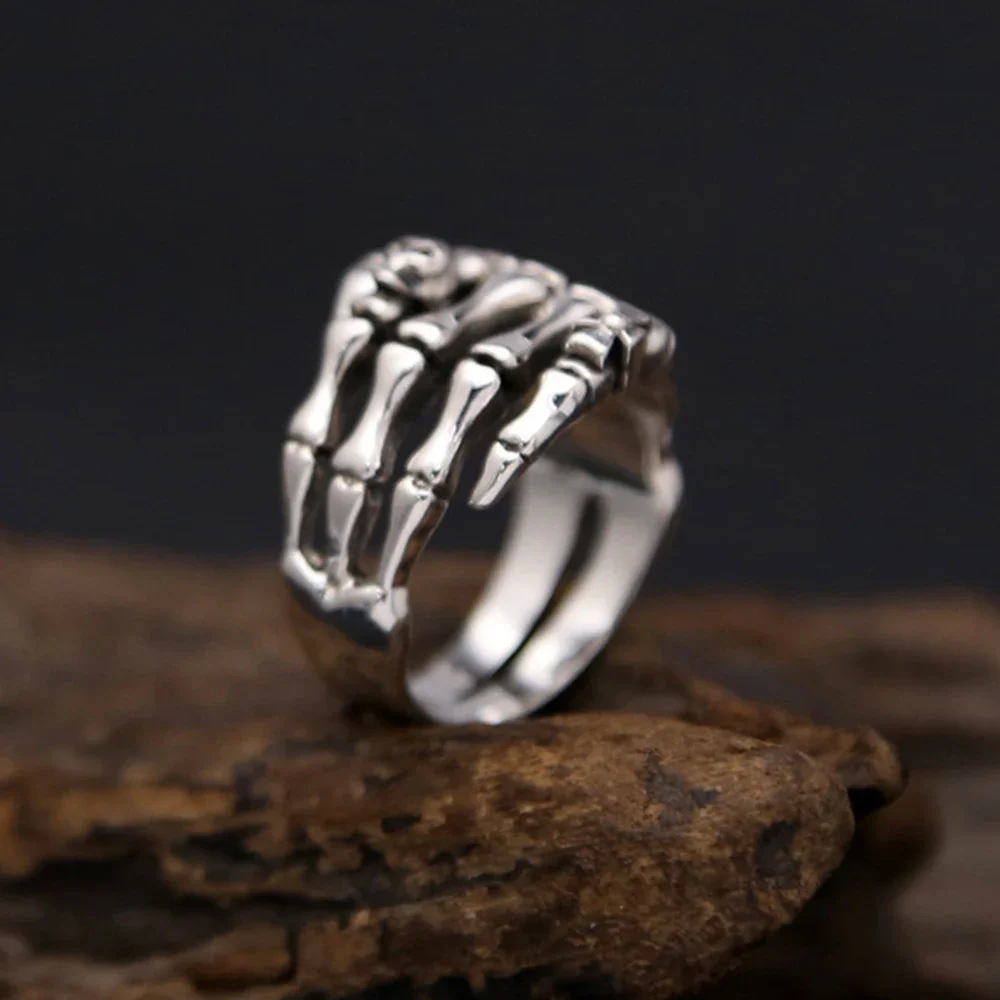 Women's S925 Skeleton Hand Gothic Open Skull Ring