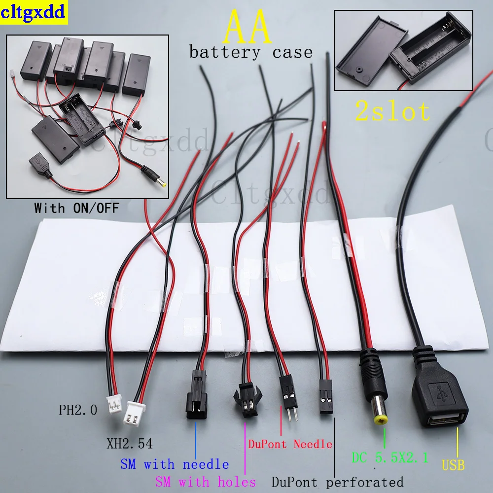 

Cltgxdd 1 set 2-slot AA battery holder cartridge PH2.0 XH2.54 SM Dupont DC USB lead with on/off switch cover 2 3 4 6 8 slots