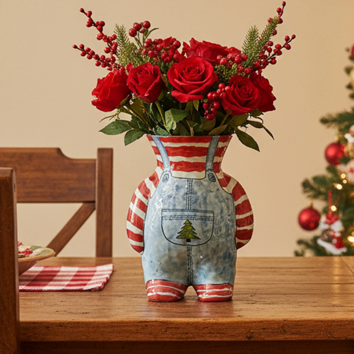 Christmas Decorative Ceramic Vase Hydroponic Flowers Hand-painted Creative Flower Vase Retro Living Room Entrance Tabletop Decor