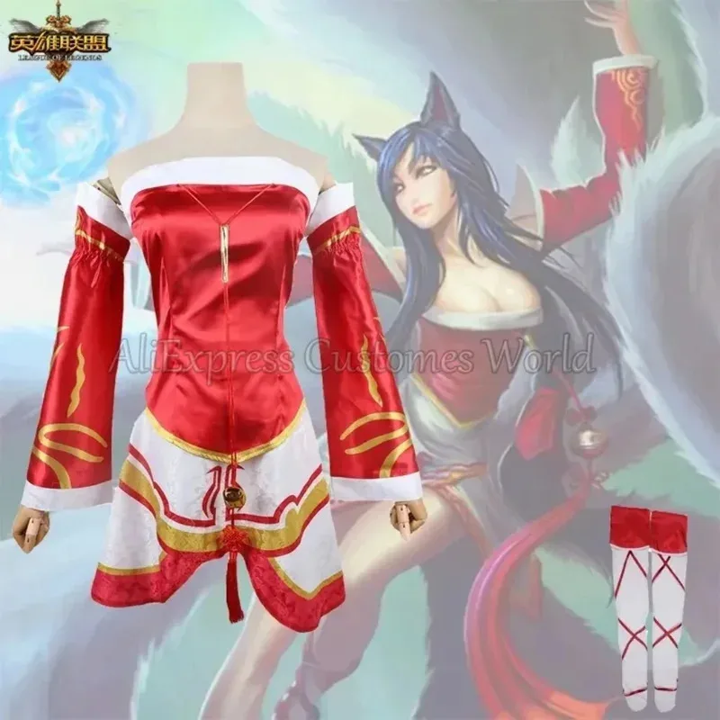 Juego Ahri LOL: Ahri Cosplay disfraz campeón nueve colas Wildd Riftt uniformes Halloween rojo Cosplay ropa para mujeres