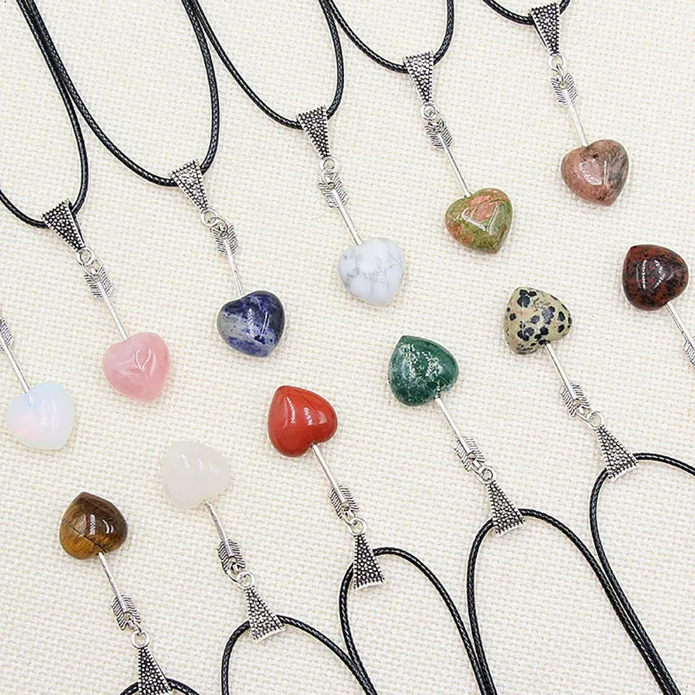 

Cupid Arrow Heart Shaped Natural Stone Pendant Necklace Lover Jewelry Gifts