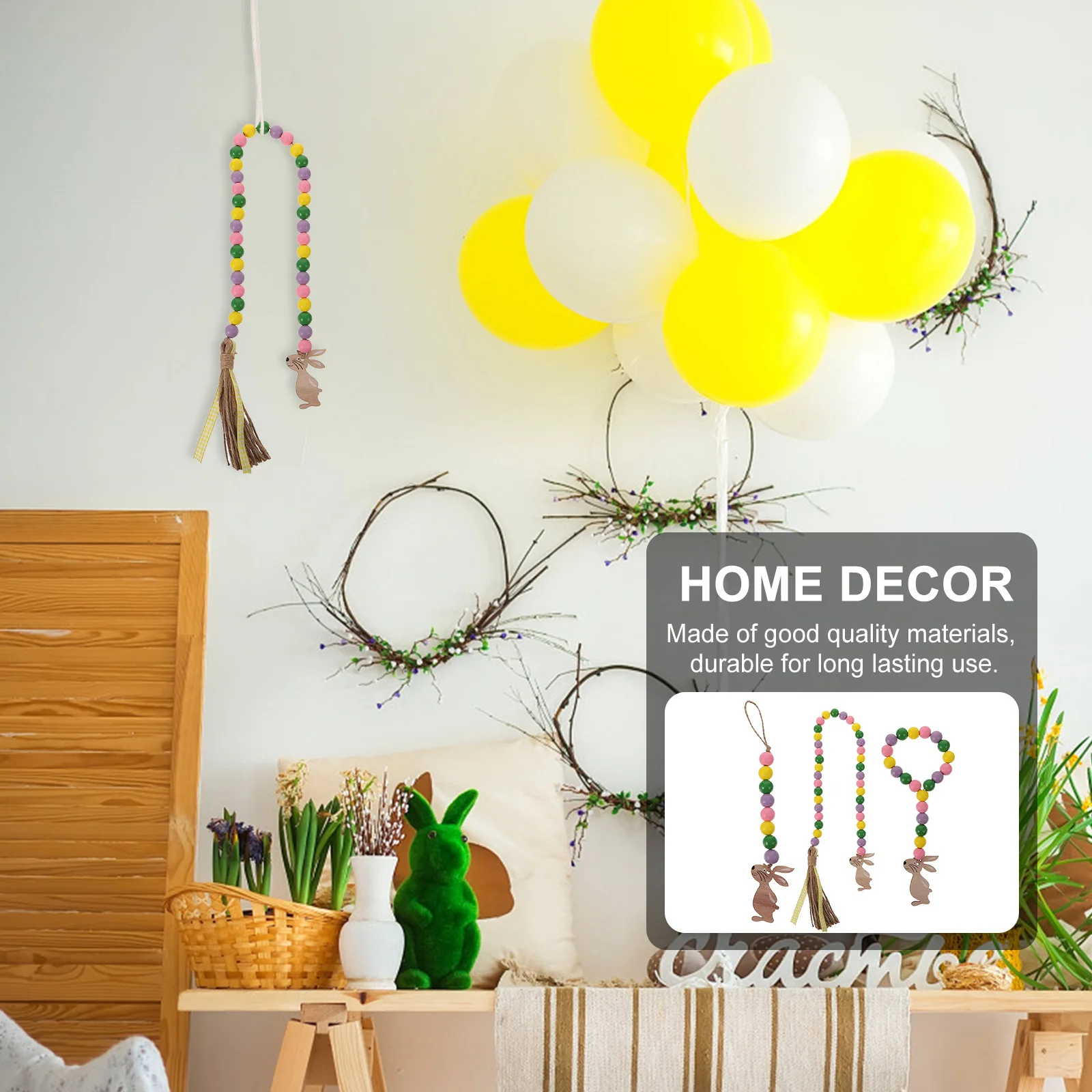 

3pcs Colorful Tassel Strings Rabbit Wood Bead Decor For Home Office Shop Interior Decoration Wooden Bead Pendant Home Hanging