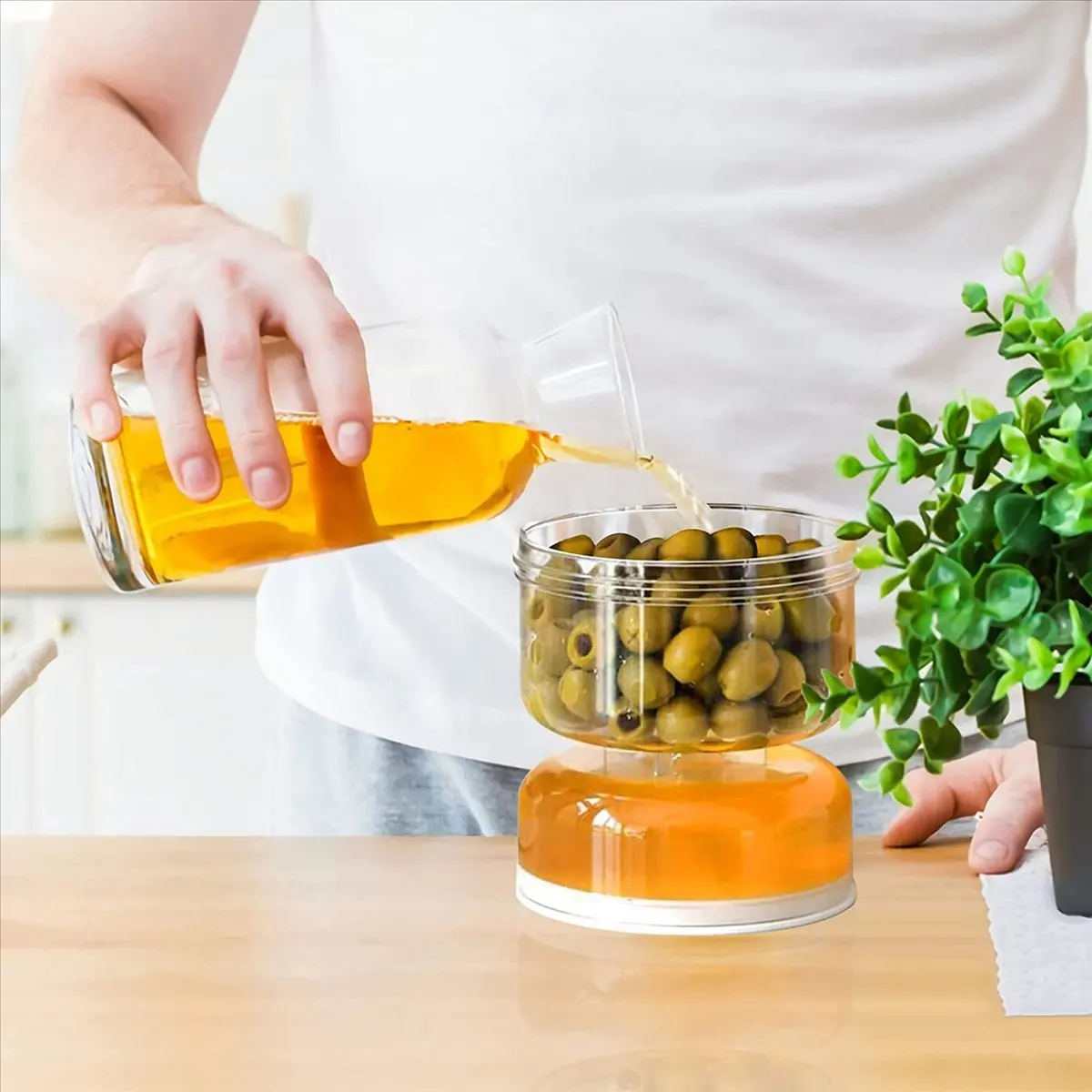 A24I Pickle and Olive Hourglass Jar, Pickle Flip Jar Separated From Wet and Dry, Pickle Jar with Strainer Flip, Separator