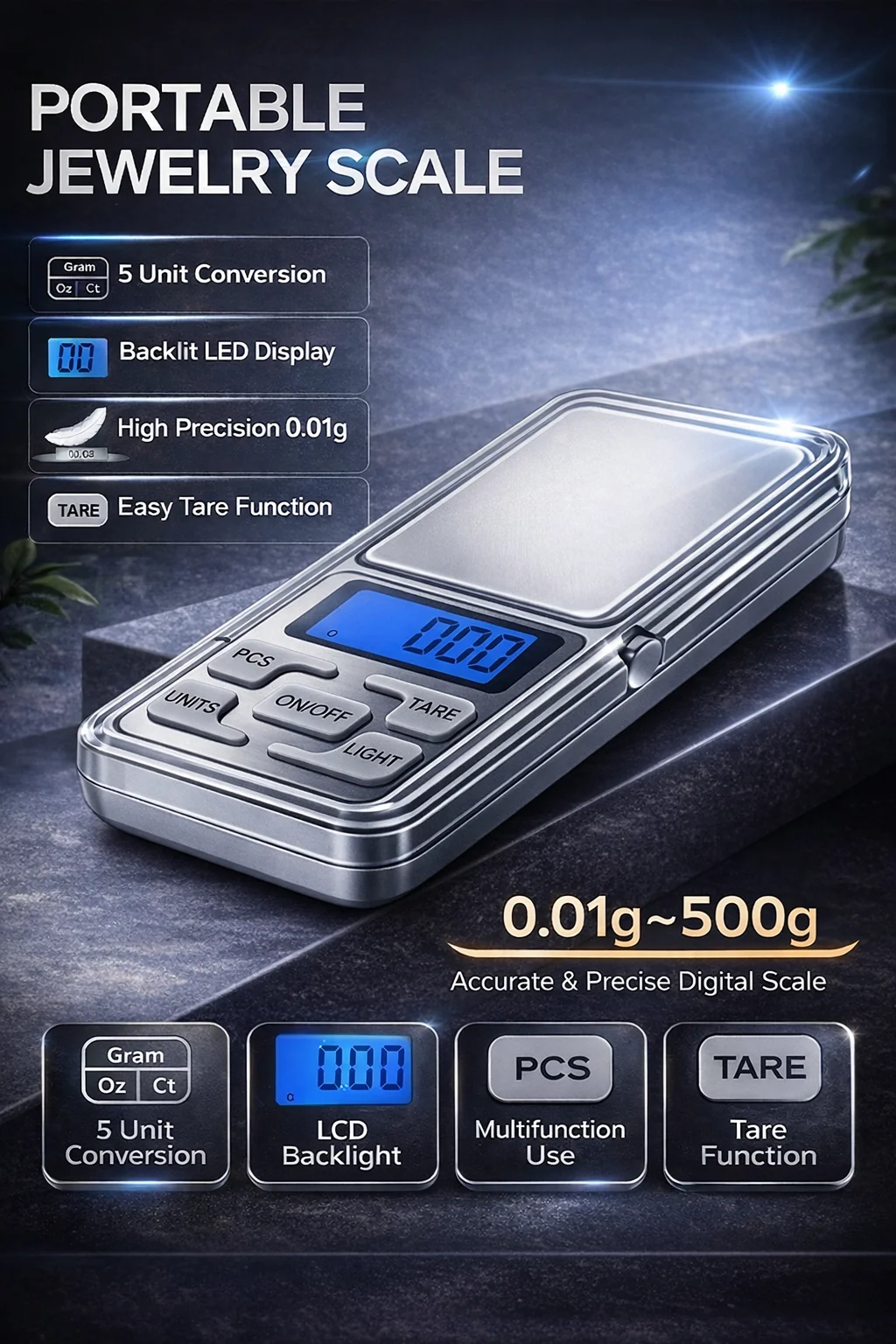 High Precision Mini Pocket Scale 500g/0.01g, Portable Digital Jewelry Scale, Accurate Small LCD Weighing Device for Easy Carry