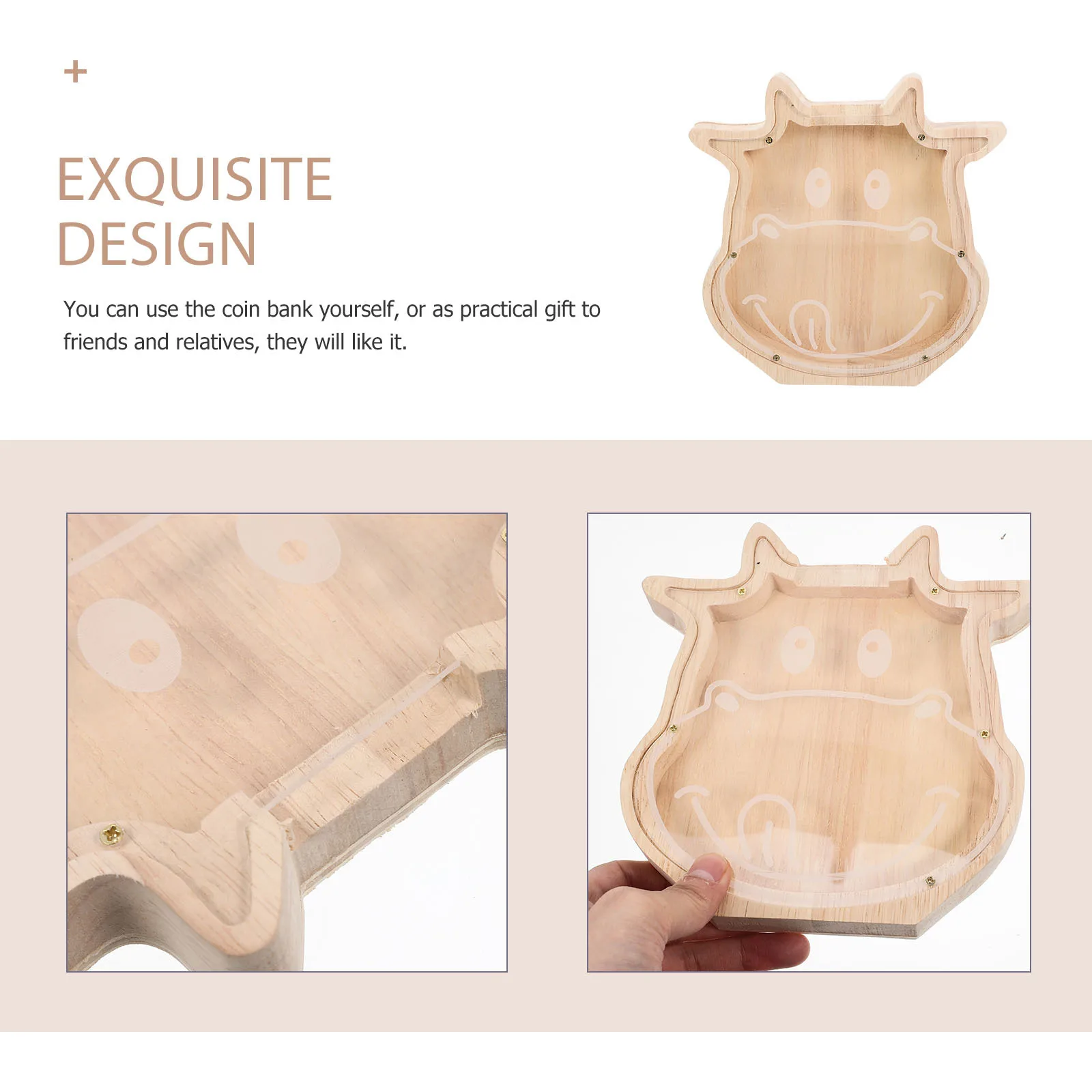 خشبية الكرتون البقرة أصبع البنك سعة كبيرة عملة تخزين الحاويات جميل الحيوان على شكل حصالة للأطفال