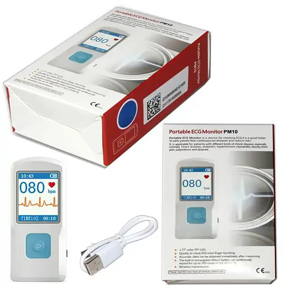 Portable Bluetooth ECG Monitor, Visible Electrocardiogram, PM10 Color Screen, Digital Multifunctional ECG Monitor, USB Charging