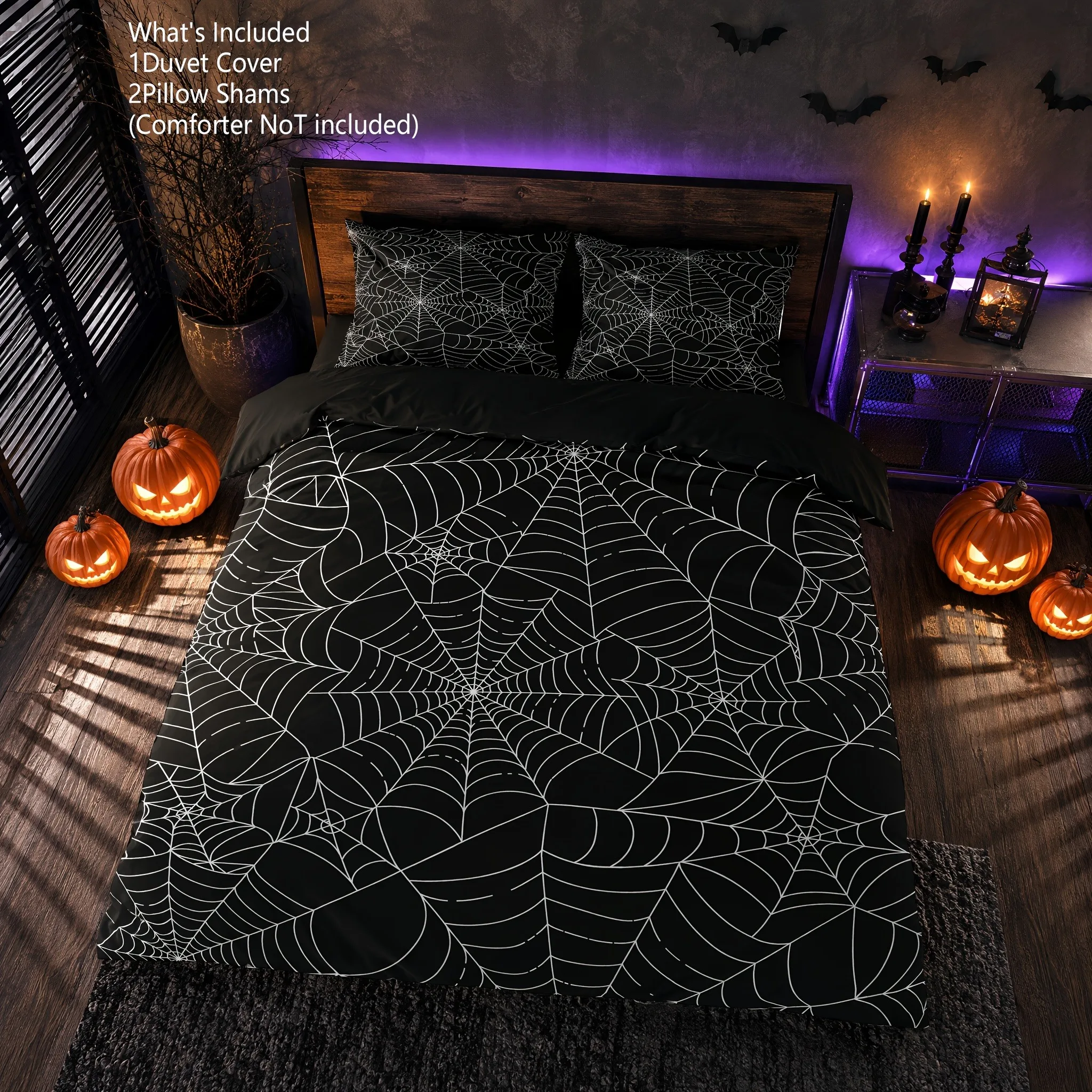 Halloween Spider Web Duvet Cover Set AB Version Double-Sided Digital Print Quilt Cover with Pillowcases