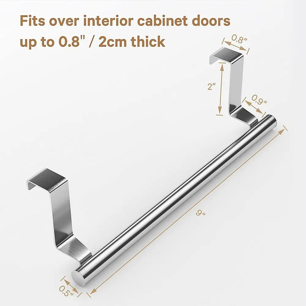Over Door Towel Rack Bar Holders Unit Over Cabinet Cupboard 2 Pack Silver