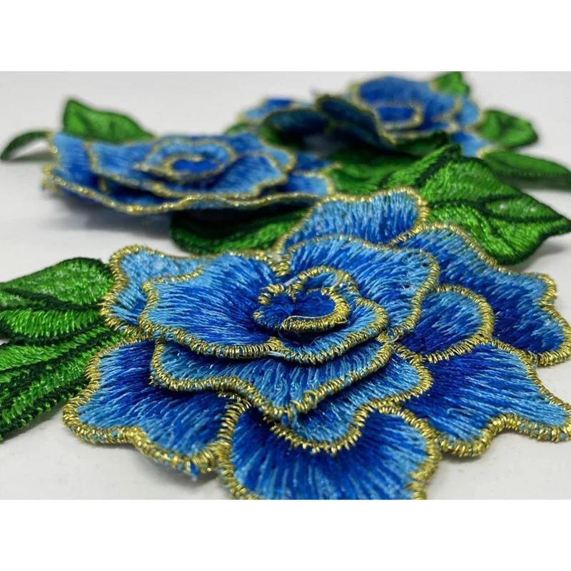 3Pcs Blue Green Brown Flower Appliques Patch For Wedding Decoration Craft Sewing Repair Accessories 11*8CM