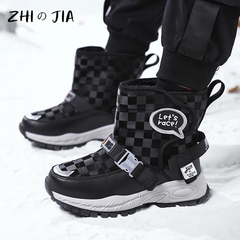 Children\'s New Anti Slip Snow Boots Outdoor Sports High Top Plush Boots Boys and Girls Fashion Trendy MatchingWarm Shoes 30-38