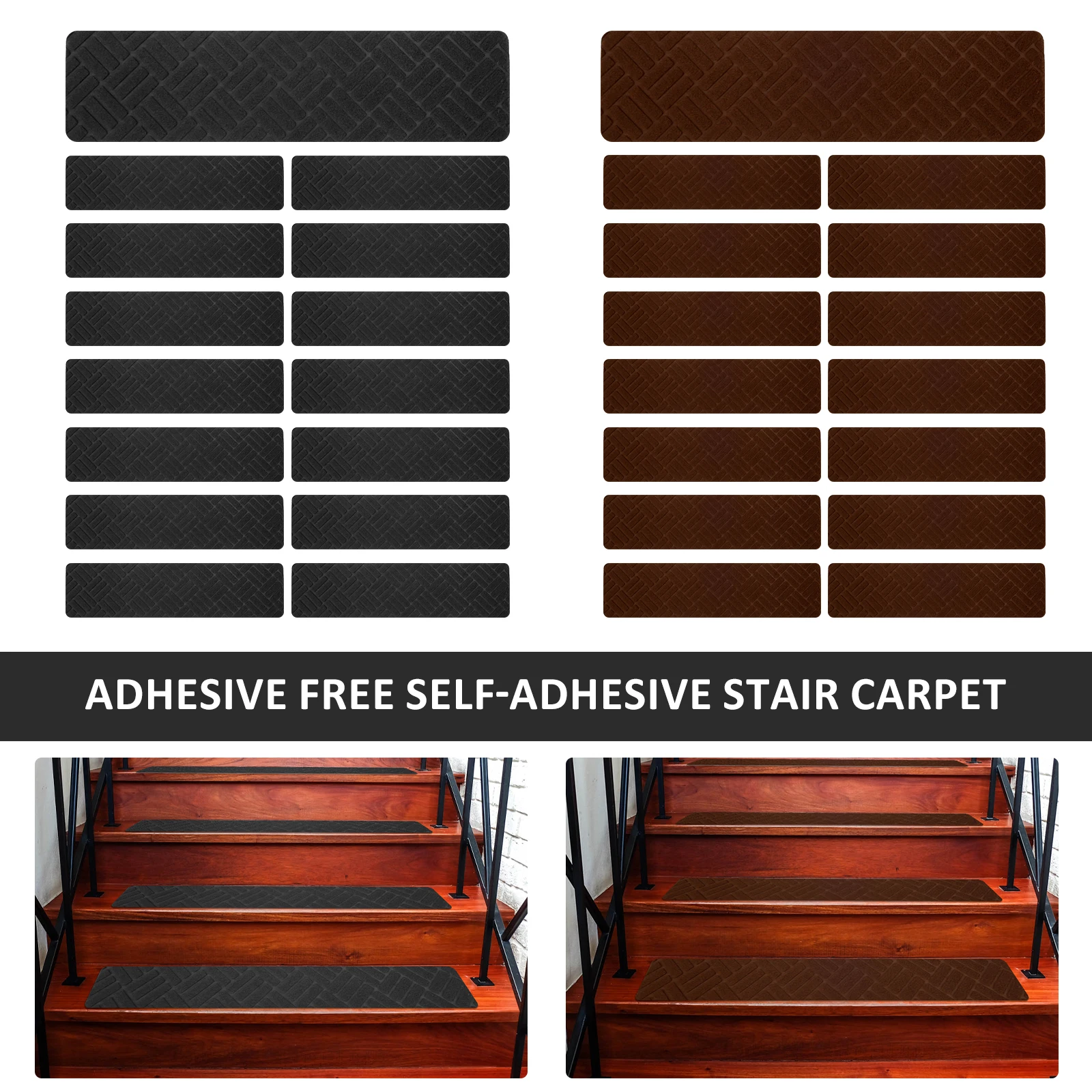 Stair Treads Carpet Protective Easy to Clean and Install Indoor Stair Runners Non Slip Step Runners Removable Edging Stair Rugs