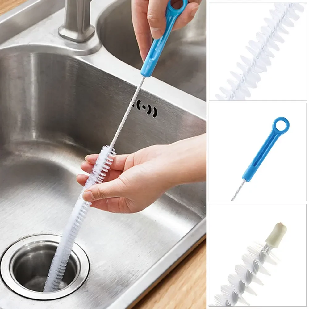 71/60/45cm Bendable Sink Drain Overflow Cleaning Brush Pipe Dredging Spiral Brush Sewer Hair Catcher Clog Plug Hole Remover Tool