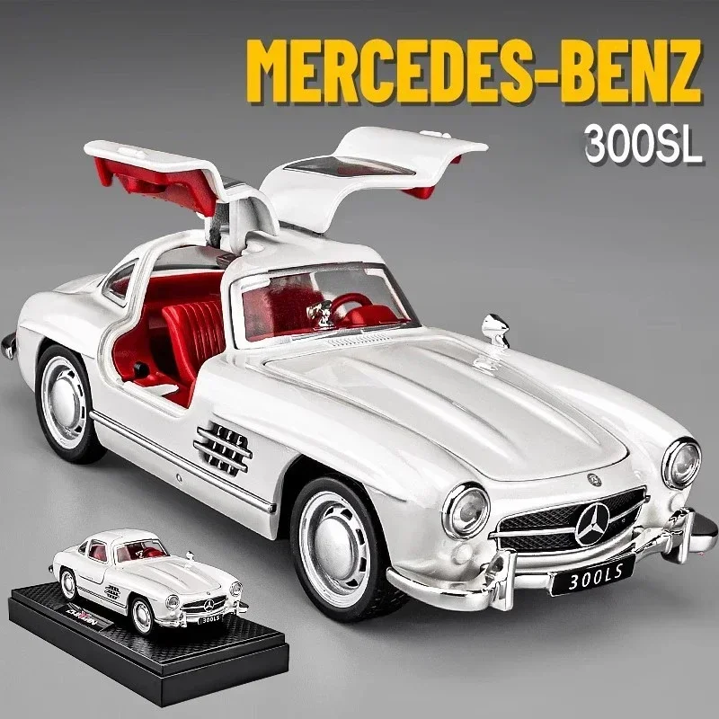 Diecast Alloy 1/32 Scale Benzs 300SL Sport Car Model with Sound Light Collection Miniature Voiture Children Boy Toy Vehicle