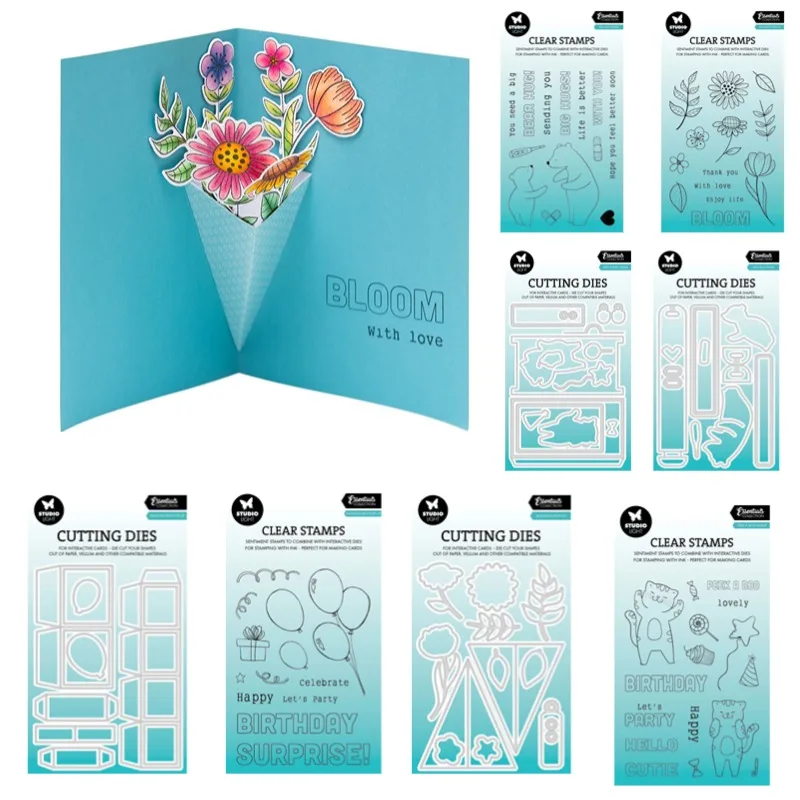 Slider Peek Hug Bear Boo Bouquet Pop Up Balloon Box Metal Cutting Dies Silicone Stamps Scrapbooking Stencil Photo Album Card DIY