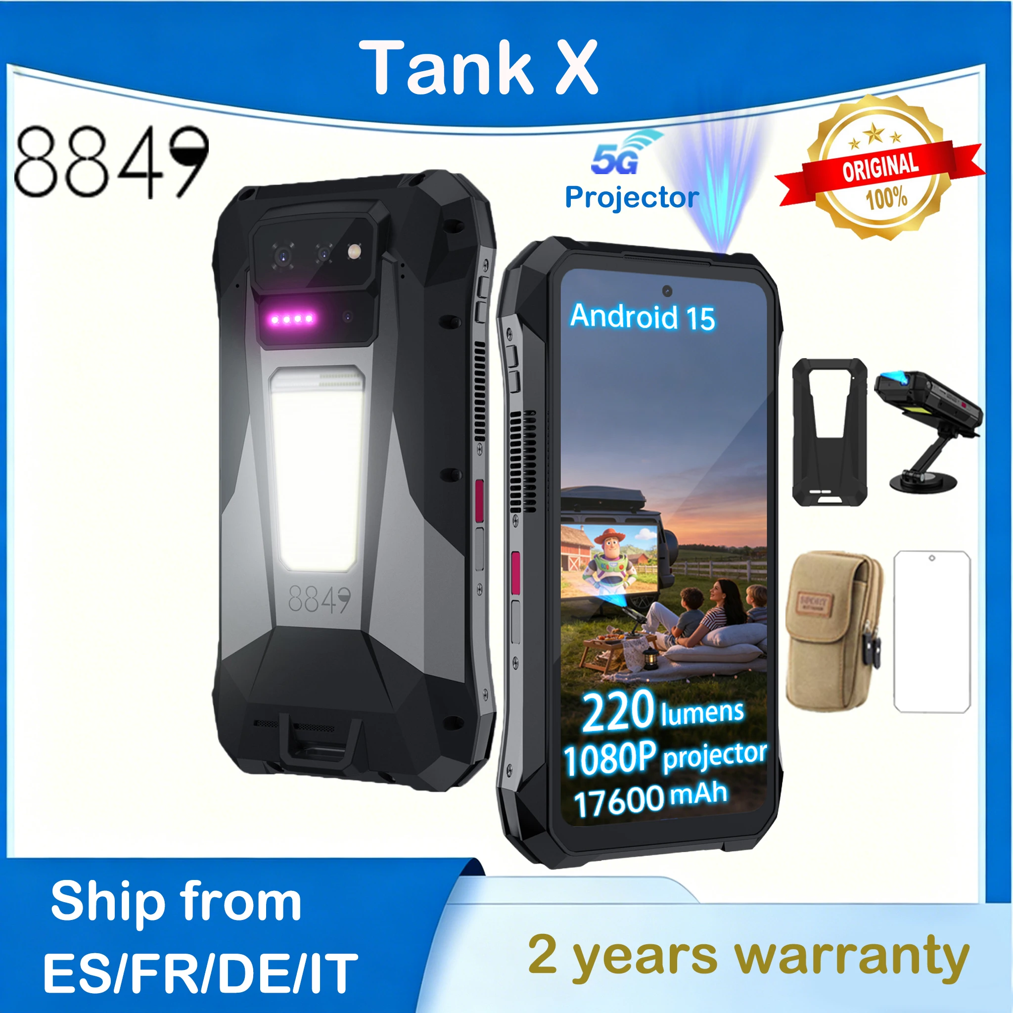 8849 Tank X Unihertz 220 Lumens Projector Rugged Smart Phone Support 1080P Android 15 17600mAh 32GB 512GB 5G Dimensity 8200