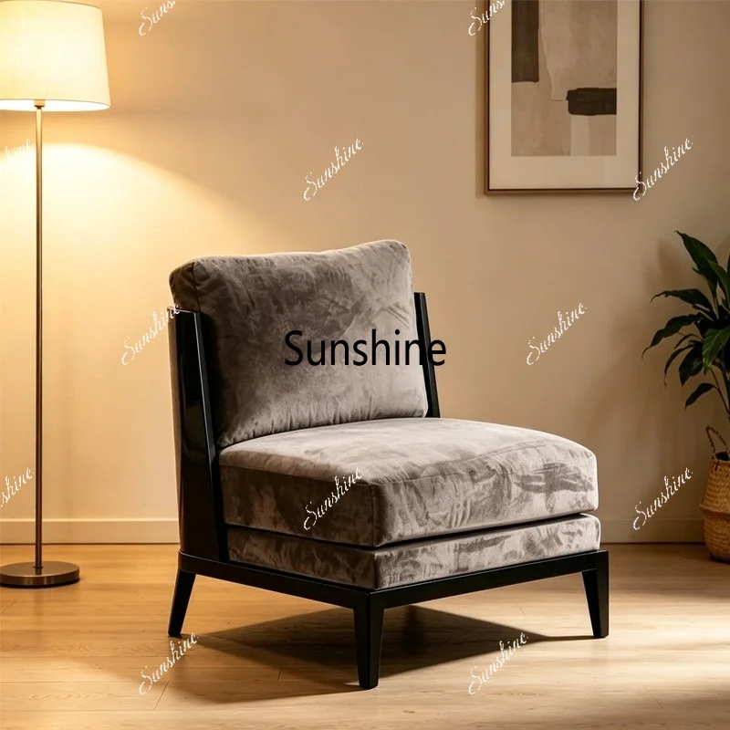 Wabi Sandy Wind Solid Wood Fabric Sofa Living Room Balcony Leisure Chair Reception Single Chair