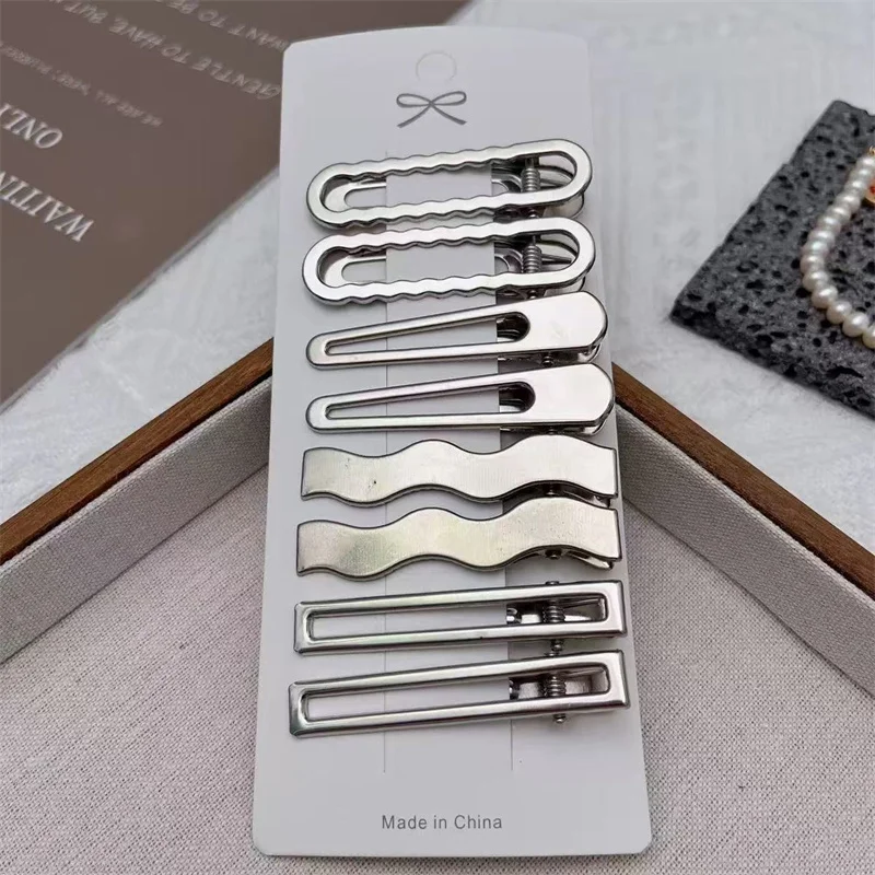 Silberne Metall-Y2K-Entenschnabel-Haarspange für Damen, Pony-Seitenclip, Haarschmuck, Haarspangen, Styling-Accessoires für Mädchen, Alltagsgebrauch – Detail 8