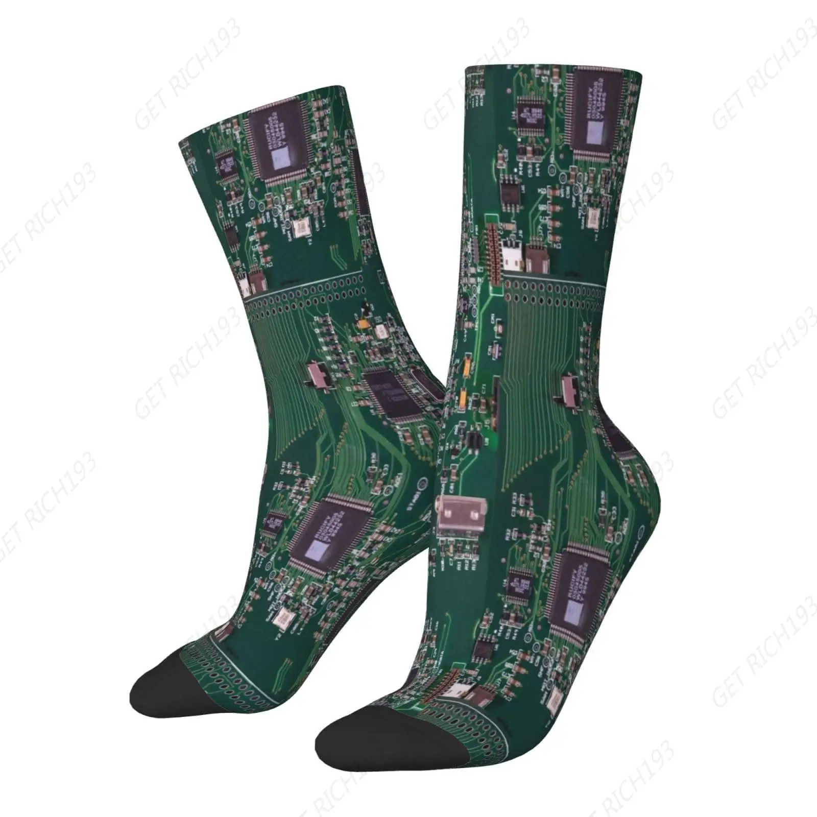 Green Technology Electronic Circuit Board Programming Mid-Calf Boot Socks Soft Breathable Crew Socks Sport Athletic Socks