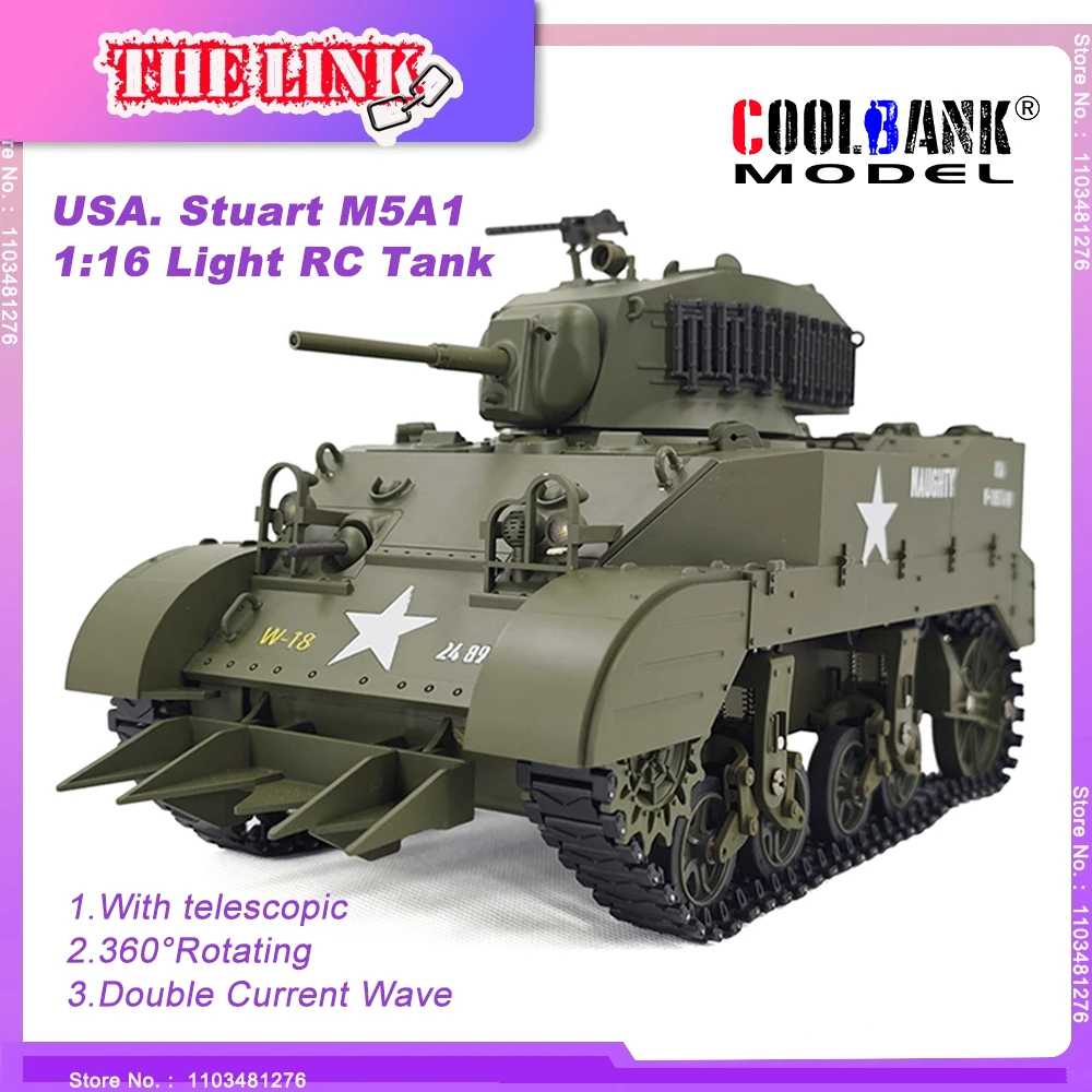 

COOLBANK Remote Control Tank RC U.S. Stuart M5A1 Light Tank 1/16 2.4 Ghz RC Military Vehicles Boys Adults Military Toys Presale