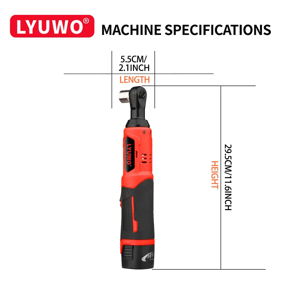 LYUWO 18V 90 Degree Rechargeable Right Angle, Ratchet Kit, Angle Drill, Screwdriver Nut Removal, Car Repair Tool, Power Tool Set