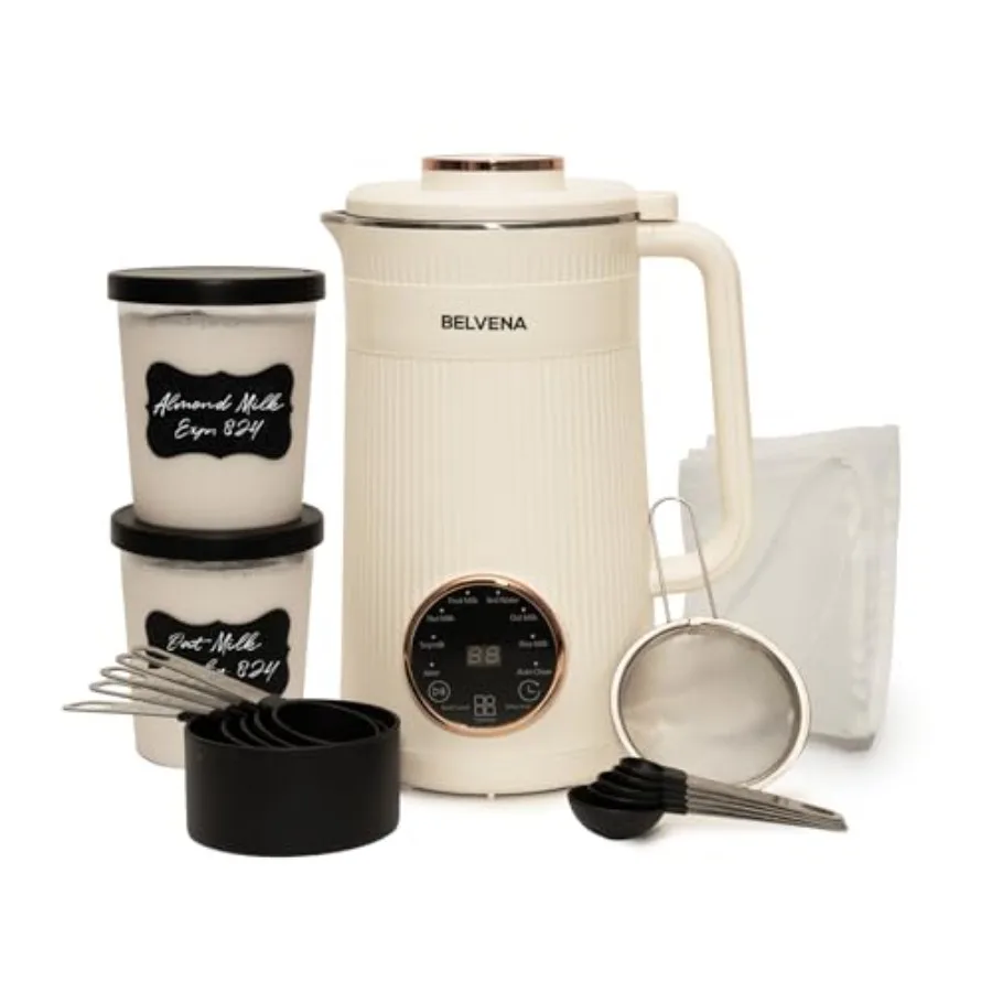 All-In-One Bundle Nut Milk Maker Machine Includes 4 Storage Bottles Labels and Measuring Set 32oz Capacity 8 in 1 Function Soy