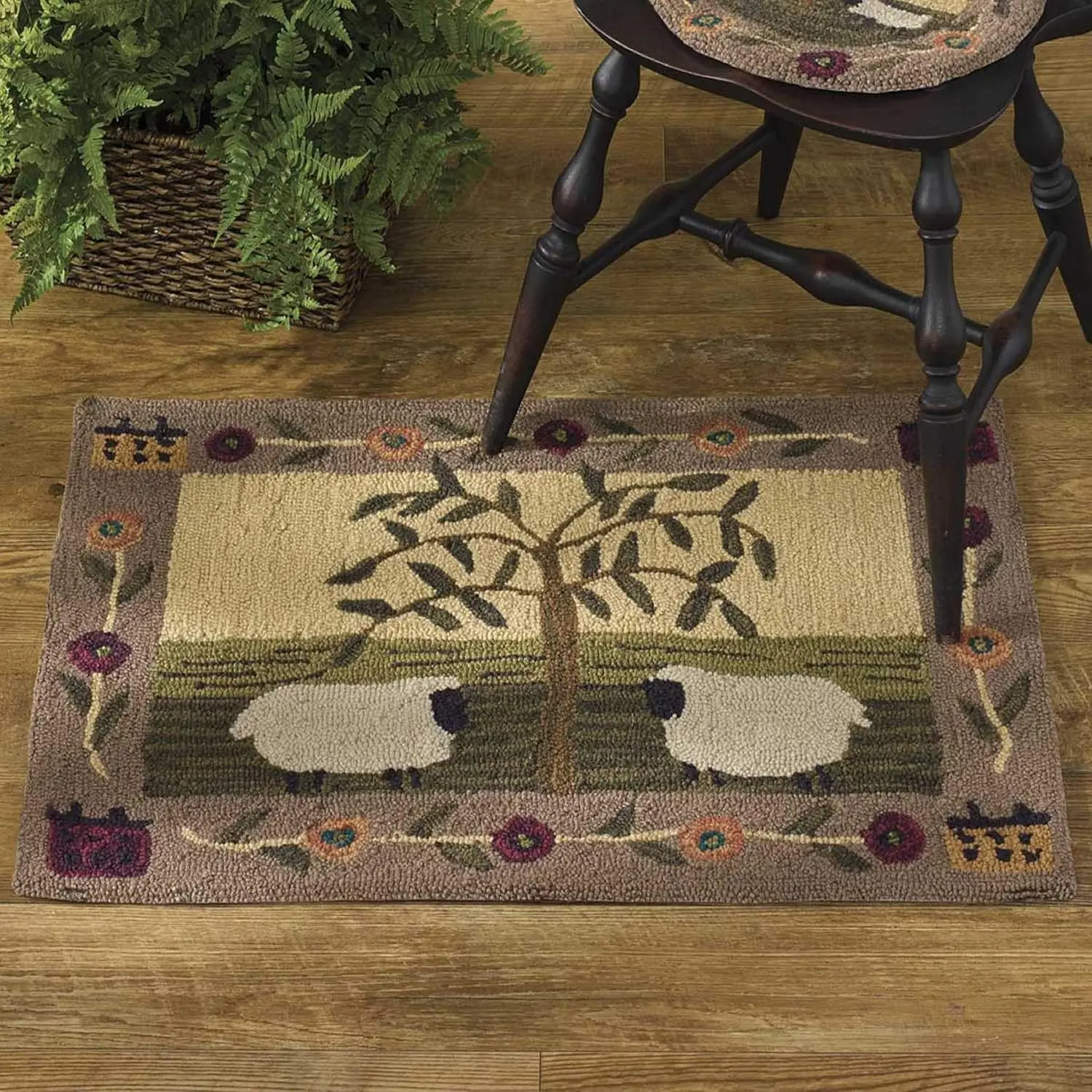Decorative Farmhouse Cottagecore Sheep Tree Floral Throw Rug Area Mat for Living Room Nursery Rustic Country Decor