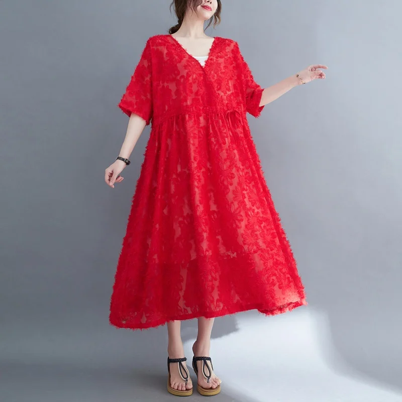 New Korean Sle Daisy Cut out plus Size Dr V Ne Midi Two Piece Set Fat MM Large Size Dr Versatile a Line Skirt