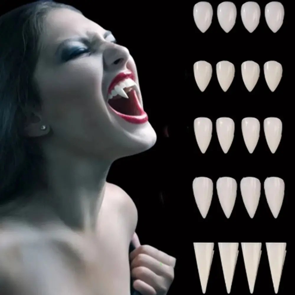 

1 Pair Fangs Dentures Props Halloween Decoration Props Resin Fake Teeth With Solid Glue Denture Adhesive Halloween Party Decor