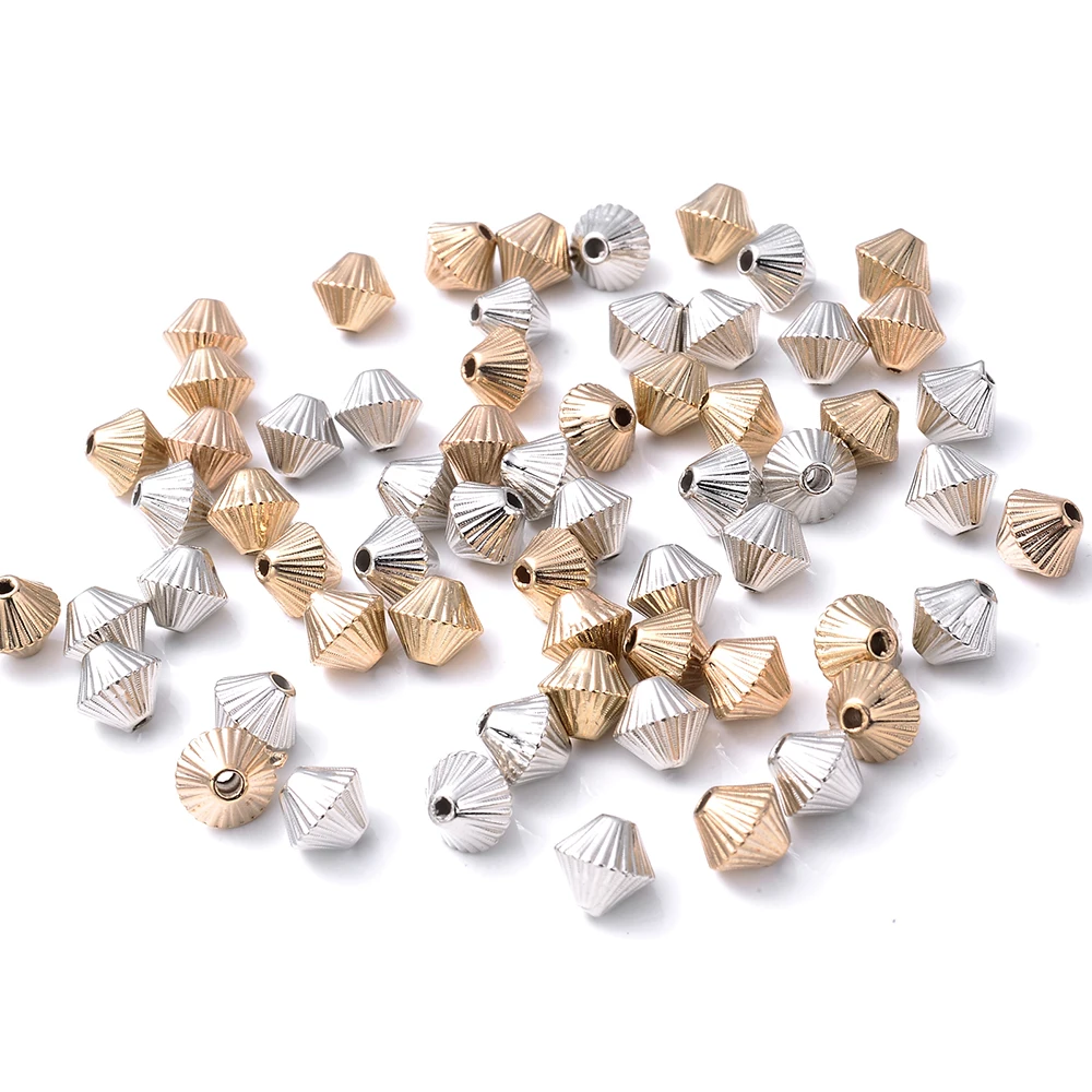 100 Stück 7MM Metallfarbene CCB Bicone Perlen Gestreifte Kegelperlen Lose Abstandsperlen für DIY Schmuckherstellung Armband Halskette Ohrringe – Detail 6