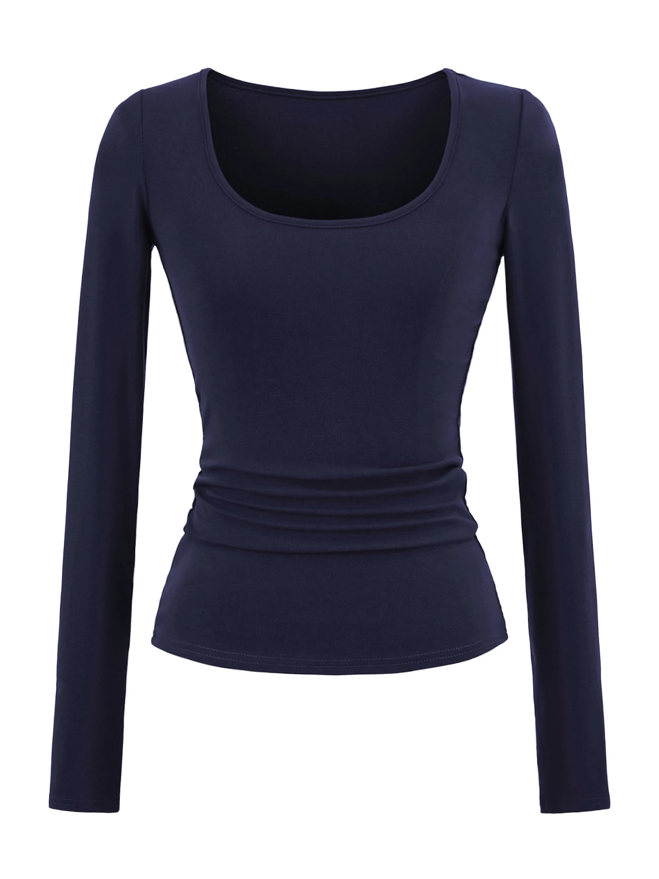 American Sle Slim Fit Long Sve U-Ne T-irt Women's Pure Color Base irt Faionable Versatile Waist-Cinching Top