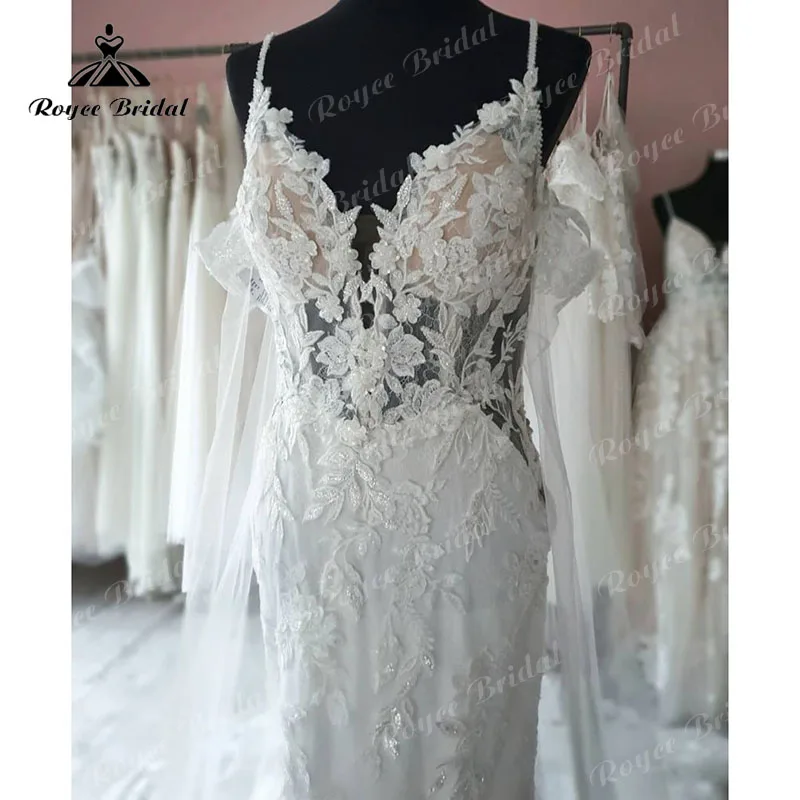 vestido noiva Sexy Mermaid/Trumpet Wedding Dress with Cloak Lace Appliqued Backless Wedding Gown Custom Made Robe De Mariée 2022