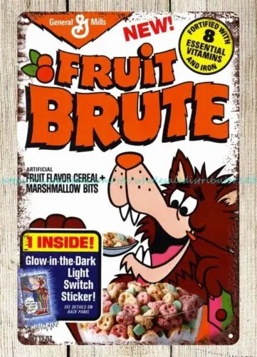 Bar-Haustafel Fruit Brute Müsli 1970er Metallschild