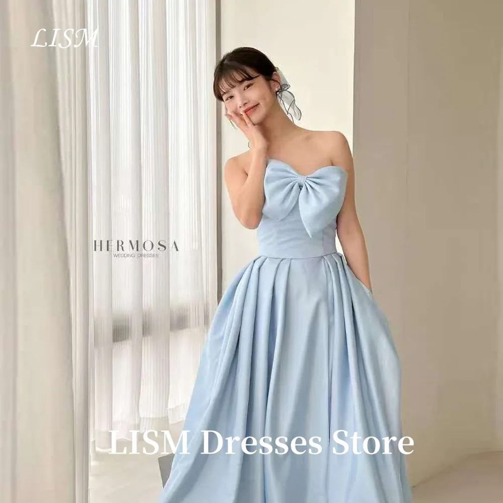 

LISM Blue Sweet A-Line Korea Evening Dresses Photo Shoot Silk Satin Floor Length Elegant Prom Gowns웨딩드레스Customized Corsets