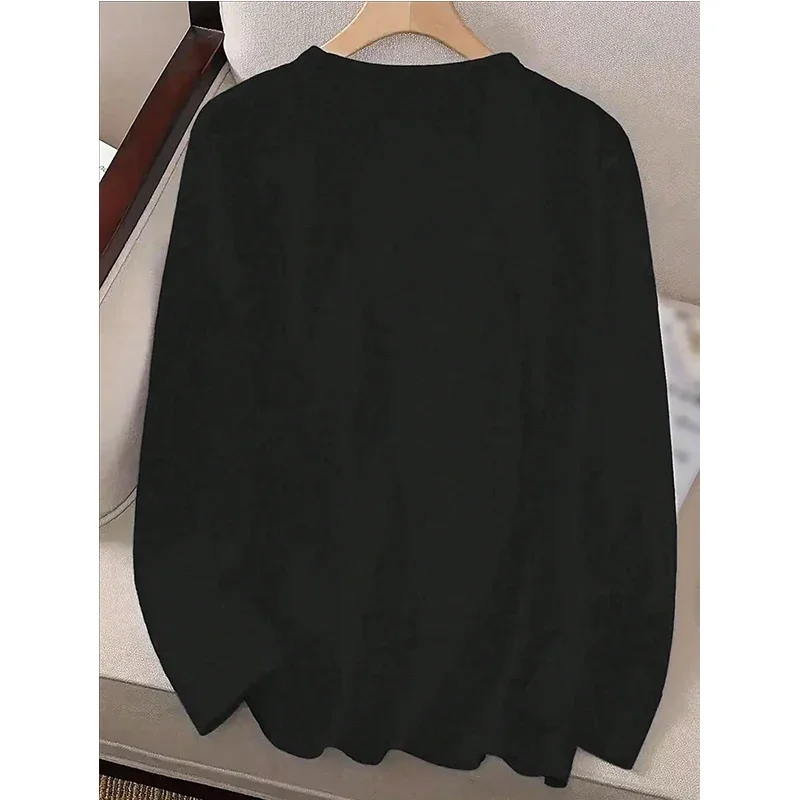 Casual Crew Neck Long Sleeve Black T-Shirt Women's Thanksgiving Elements and Alphabet Print T Shirt Streetwear All Seasons Tops