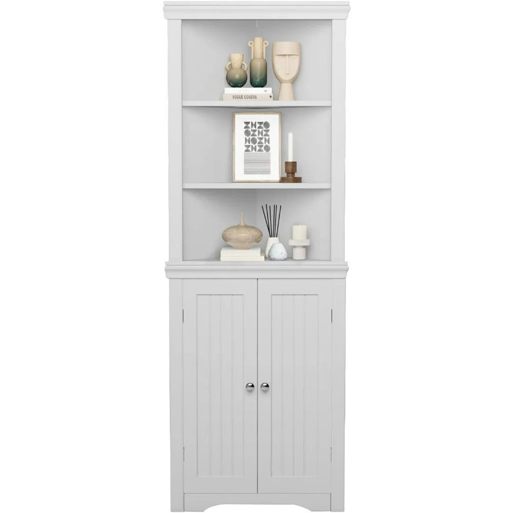 

JUMMICO Corner Cabinet Corner Bathroom Cabinet with 2 Doors and 3 Tier Shelves Free Standing Corner Storage Cabinet for Bathroom