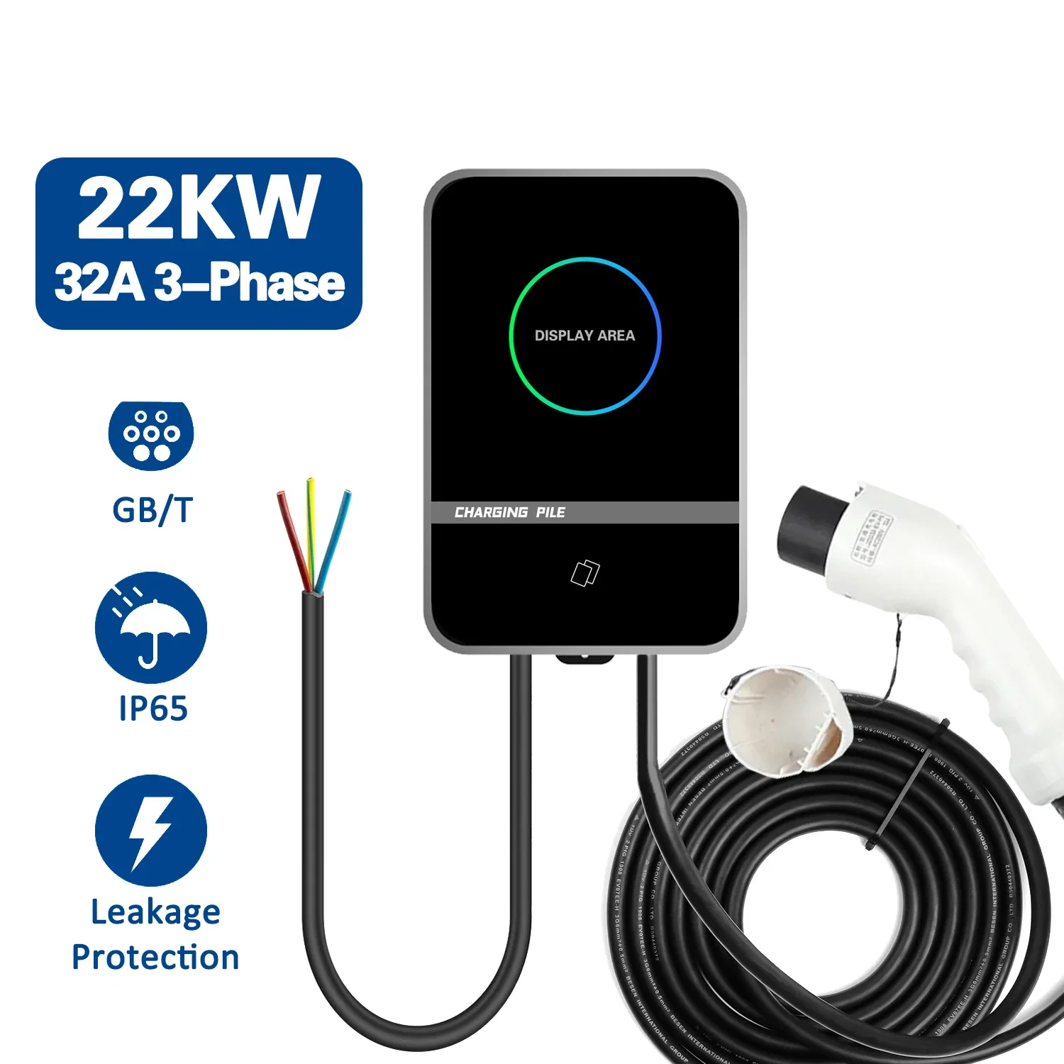 22KW Wall box EV Charger Station EV Charging Stations Credit Card with GB/T Plug App/WIFI/Bluetooth 32A 380V ev charging