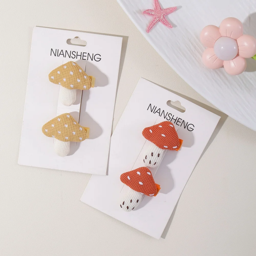 2pcs/set Cute Hair Clips for Girls Autumn Mushroom Hair Barrettes Handmade Cartoon Hairpin Kids Hair Accessories for Girls