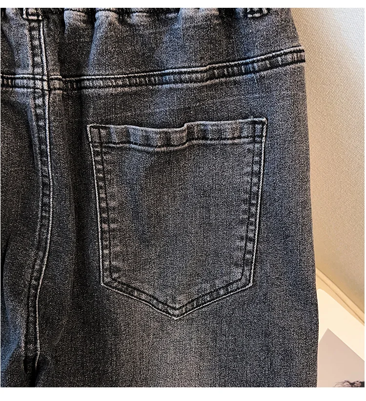 Plus Size 7XL 170kg Women Denim Pants High Elastic Waist Jeans Trousers Pockets Thin Slim Ladies Ankle Length Loose Trousers