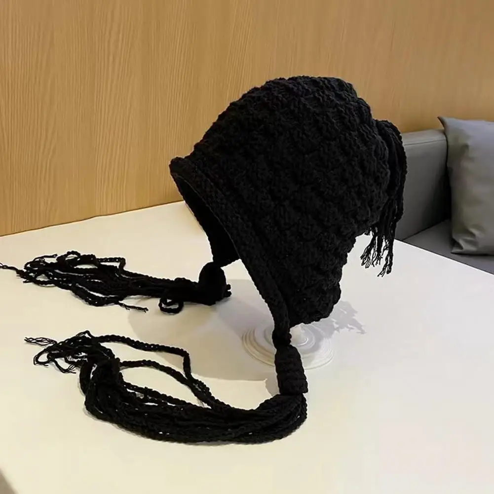 

Windproof Hat Stylish Winter Hat for Women Knitted Tassel Beanie with Elastic Anti slip Design Soft Ear Breathable