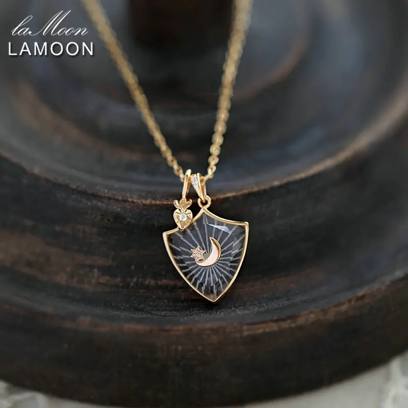 LAMOON Natural Crystal Necklace Fine Women Moon Star Heart Pendant 925 Sterling Silver Gold Plated Fine Jewelry Vintage Bijou