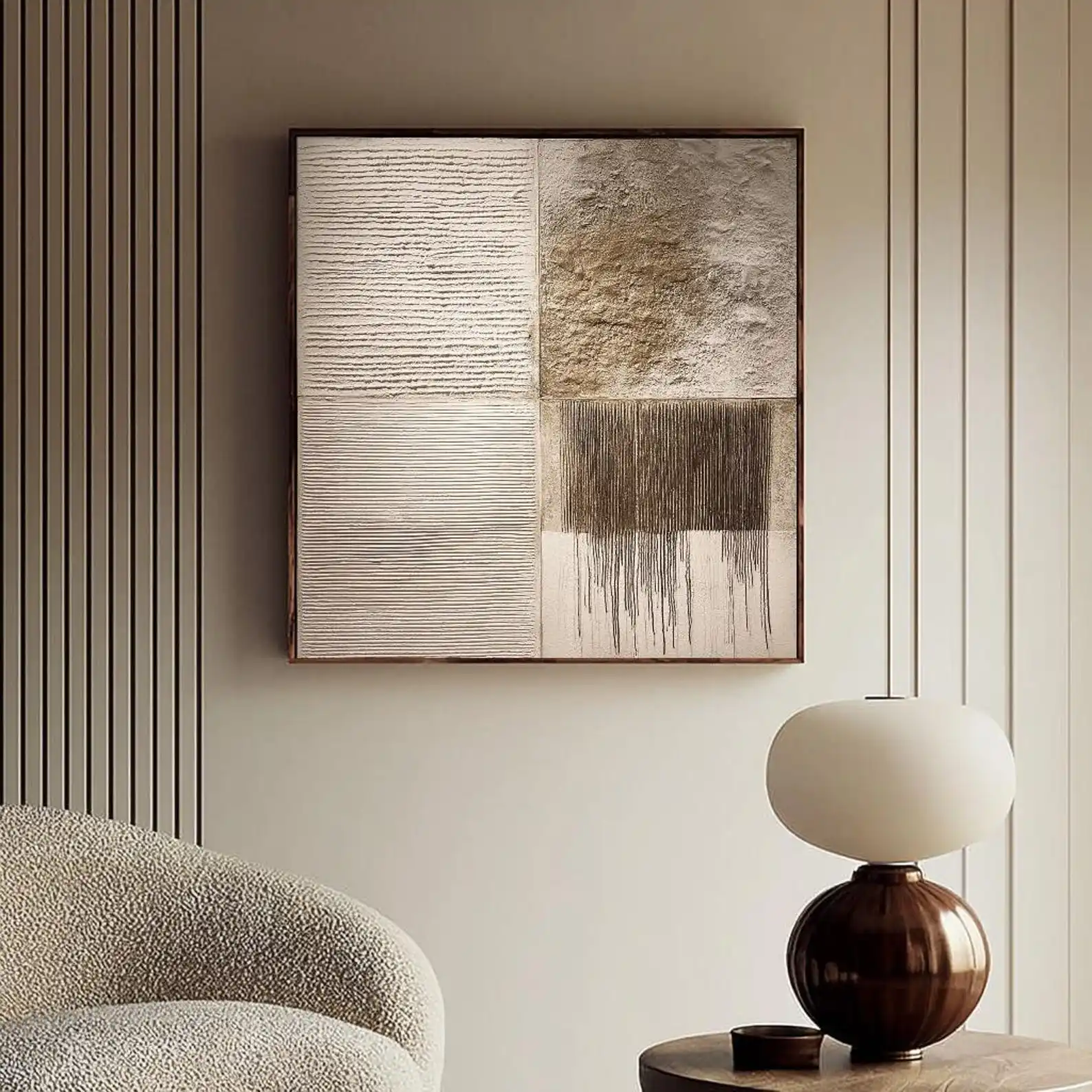 

Mhemyo Large Textured Abstract Hand Painted Oil Painting Neutral Minimalist Wall Art Modern Beige Canvas Wabi Sabi Living Decor