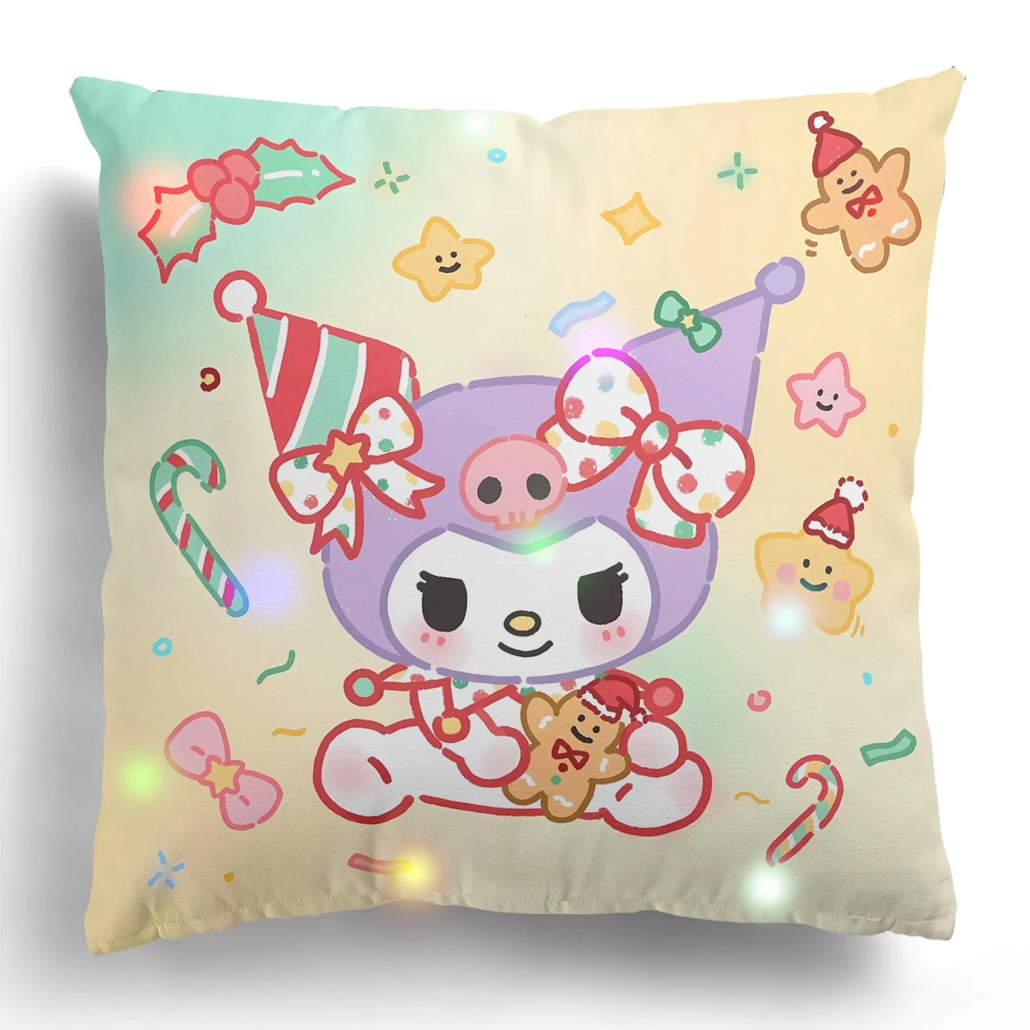 LED light Christmas decoration pillowcase, cute Sanrio big-eared dog Kulomi printed luminous cushion cover, home decoration gift